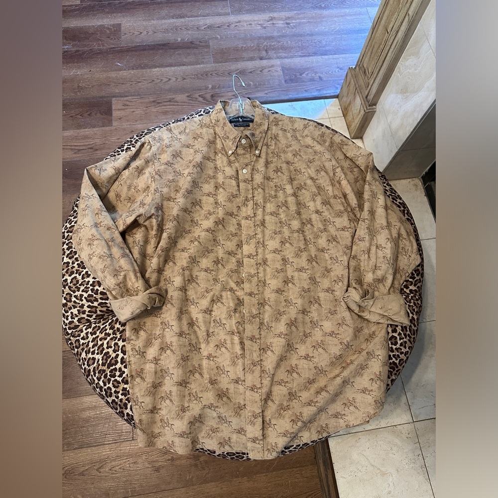 Ralph Lauren Horse Riding Equestrian All Over Print Vintage Button Down Shirt L